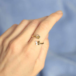 Butterfly and Flower Adjustable Ring: Bronze