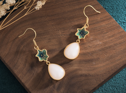 Leaves on a White Jade Stone Earrings