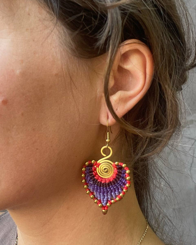 Macrame Leaf Earrings: Purple