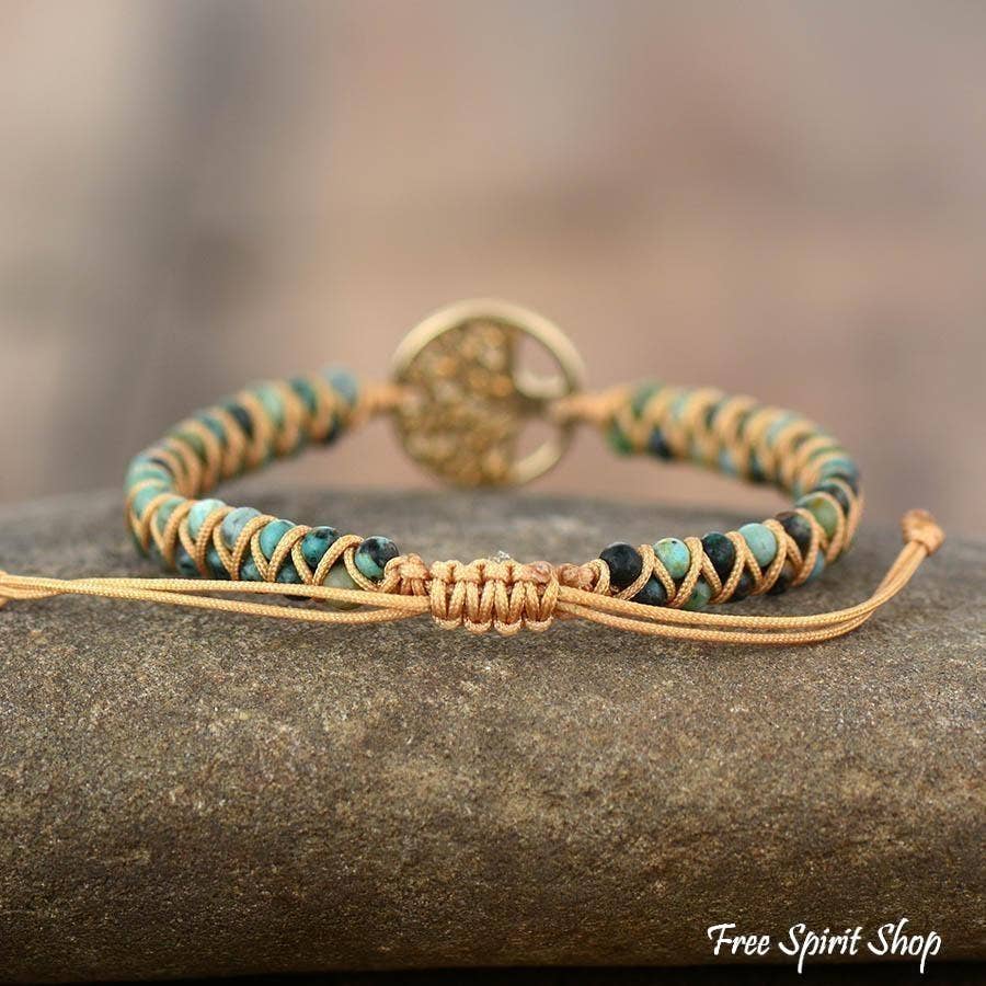 African Turquoise Tree of Life Bead Bracelet, Boho Bracelet