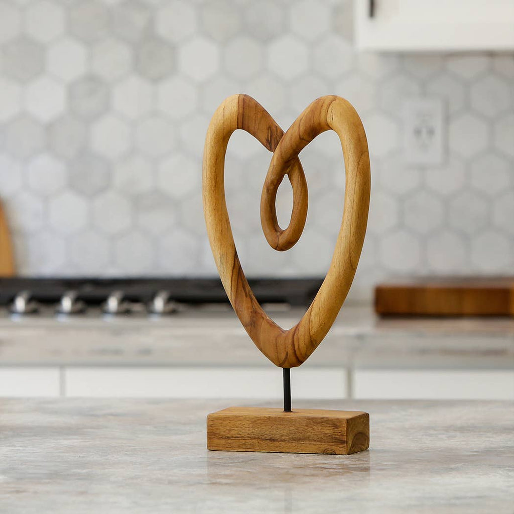 Teak Knotted Heart on Stand - 16