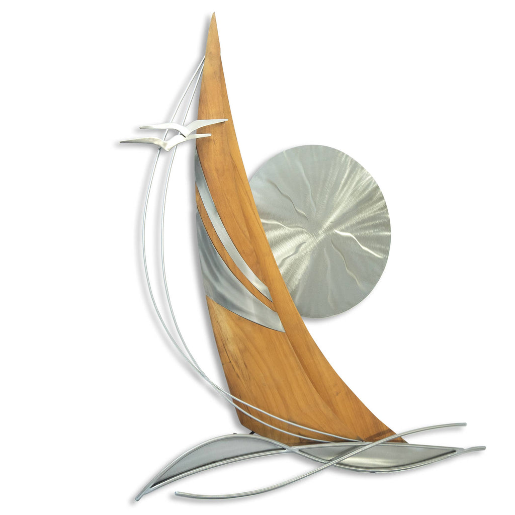 Teak Sailboat w/Sun