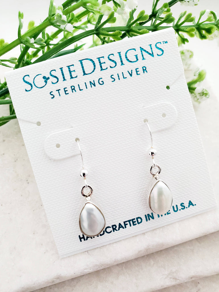 Sterling Silver Bezeled Teardrop Earring - Pearl