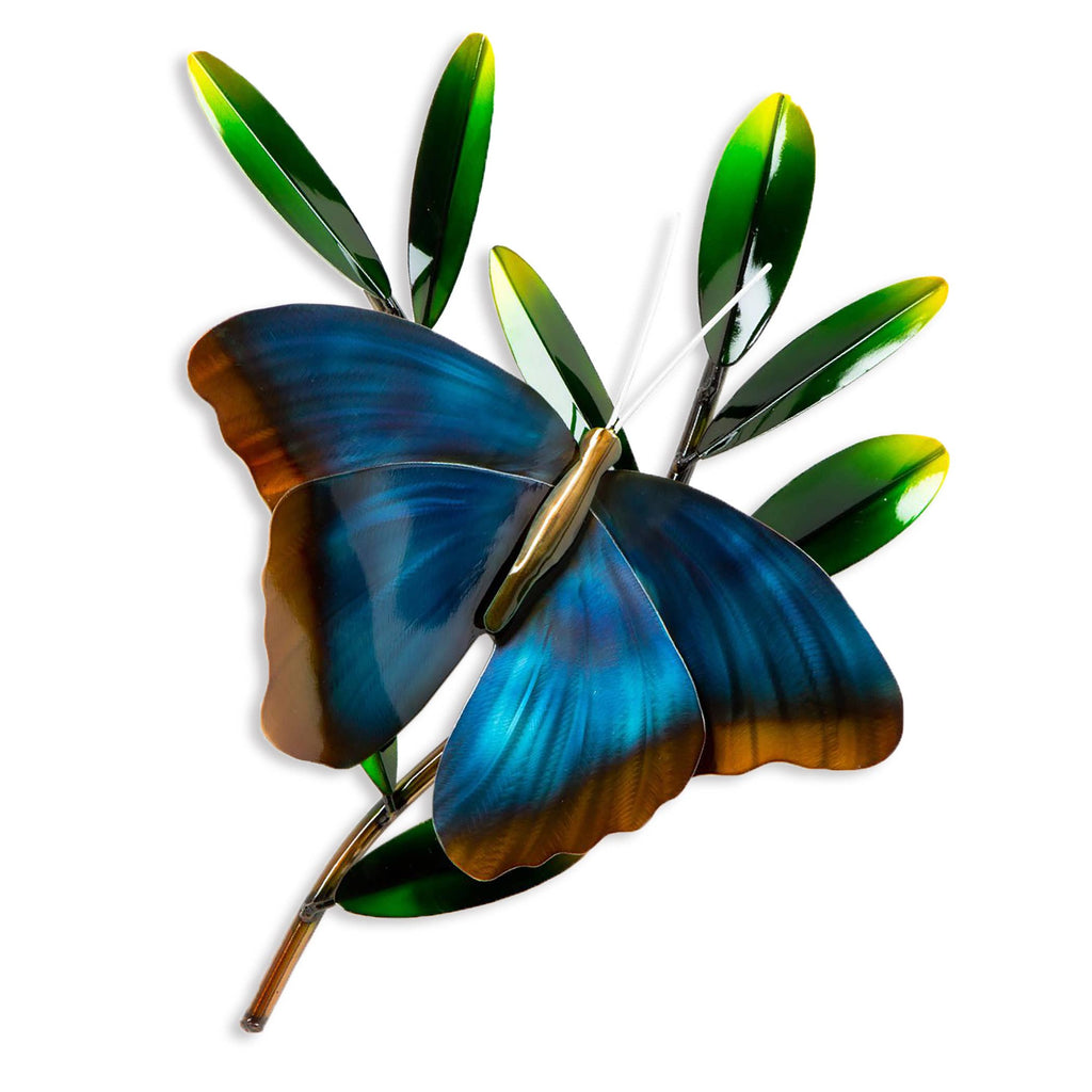 Blue Morpho Butterfly on Branch (Stainless Steel/Outside)