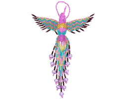 Beaded Hummingbird Figurine Seed Bead Fringe Dangle Ornament