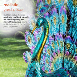 Alpine Corporation Embossed Metal Tail Open Peacock Décor