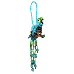 Beaded Parrot Figurine Seed Bead Fringe Dangle Ornament