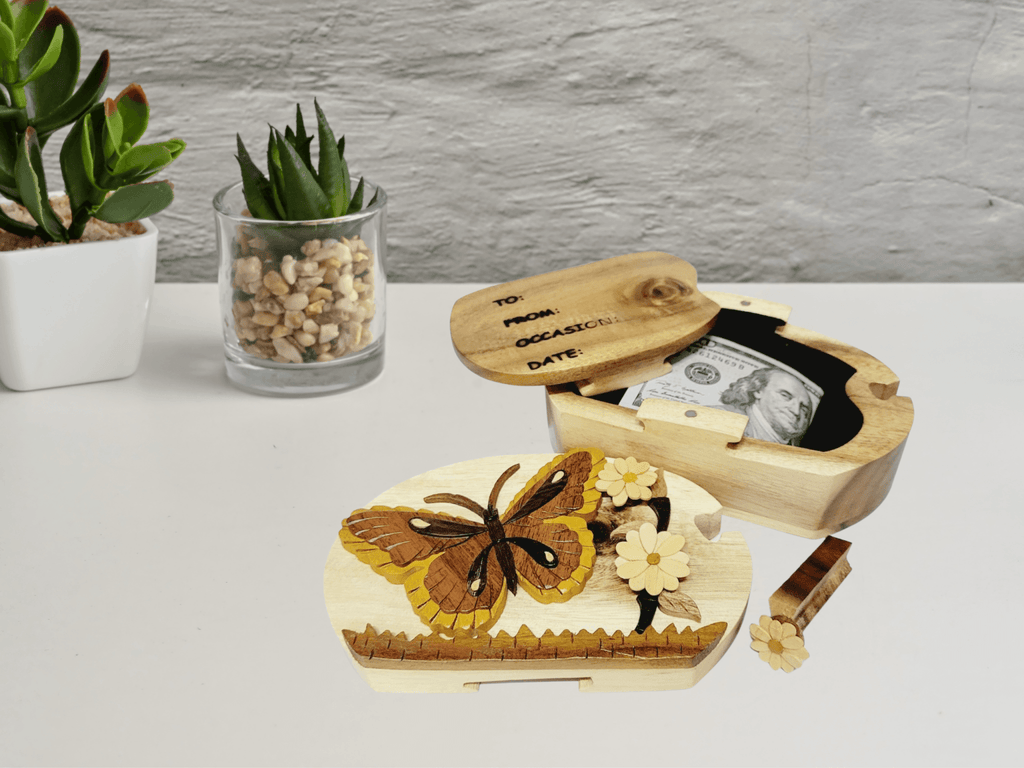 Butterfly and Daisies - Hand Carved Keepsake Gift Box