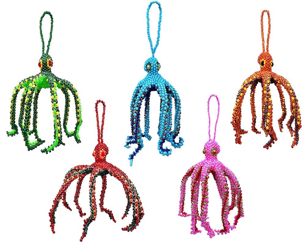 Beaded Octopus Figurine Seed Bead Hanging Ornament