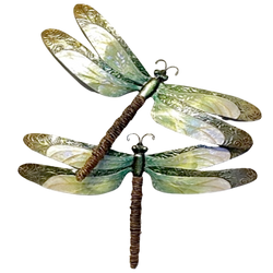 Capiz Shell & Metal Double Dragonfly in Green