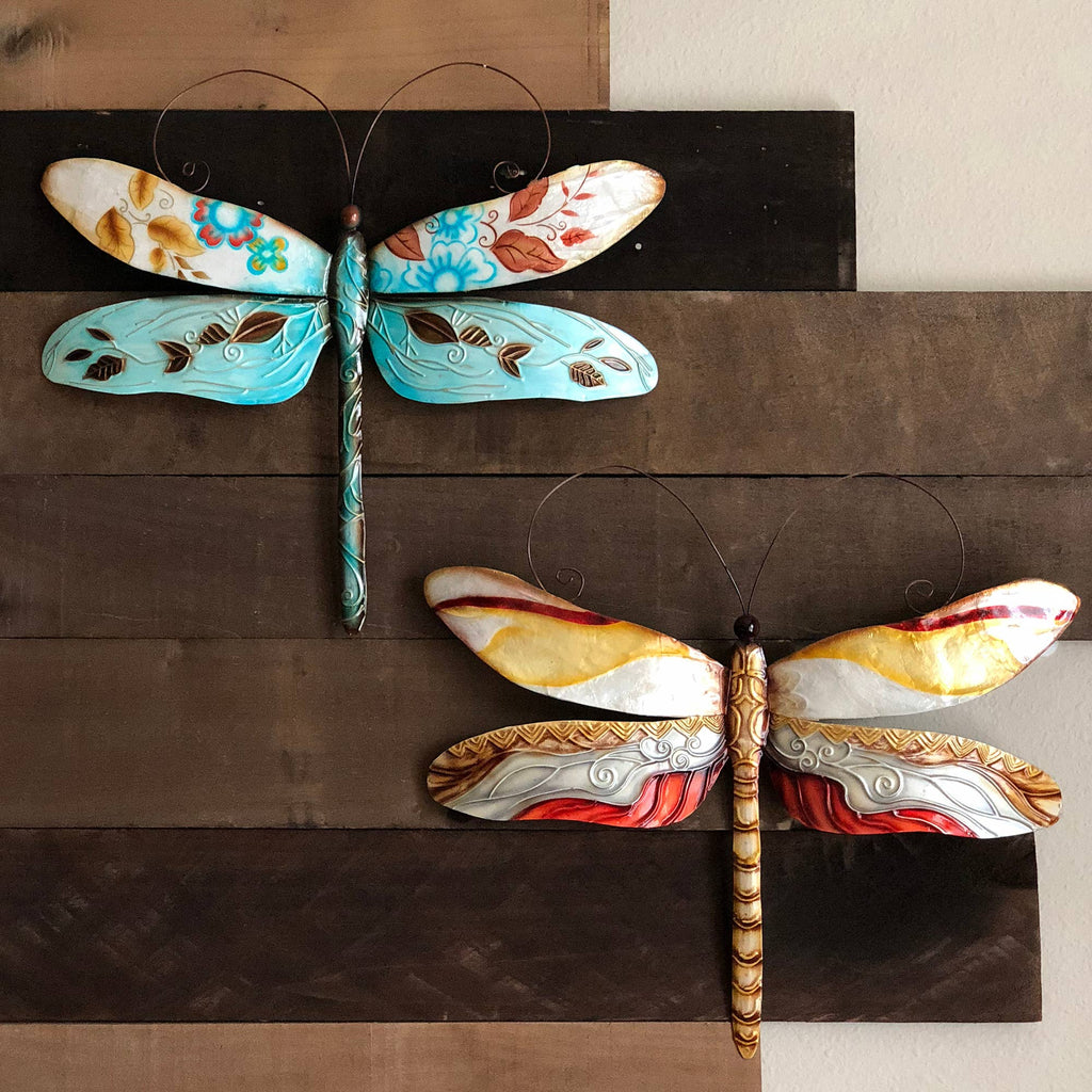 Dragonfly Wall Decor Blue And Pearl, w/ Capiz, Outdoor Safe