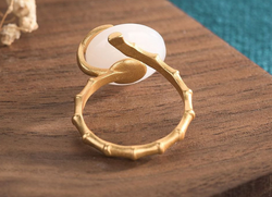 Asian/Chinese Style Bamboo on Jade Open Ring