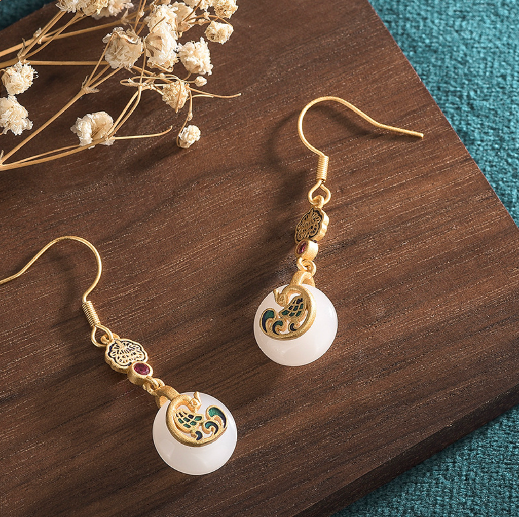 Lux Golden Phoenix Jade Earrings