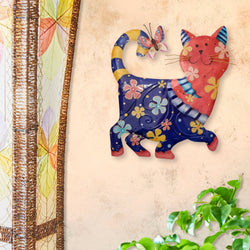 Cat Wall Decor Blue And Red, Capiz & Metal, Outdoor Safe