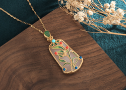 Enamel Flowers on Jade Necklace
