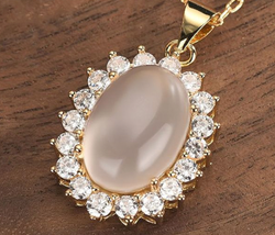 White Jade With Zircon Necklace