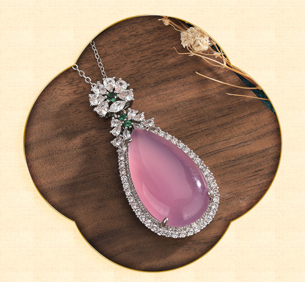 Big Pink Drop Jade Necklace
