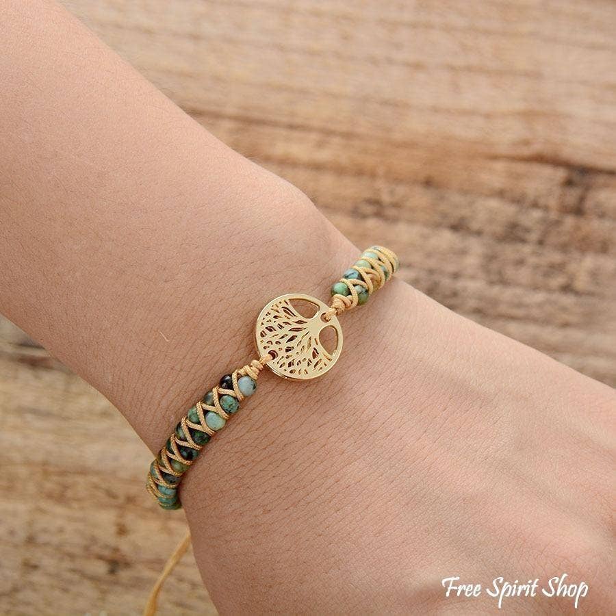 African Turquoise Tree of Life Bead Bracelet, Boho Bracelet