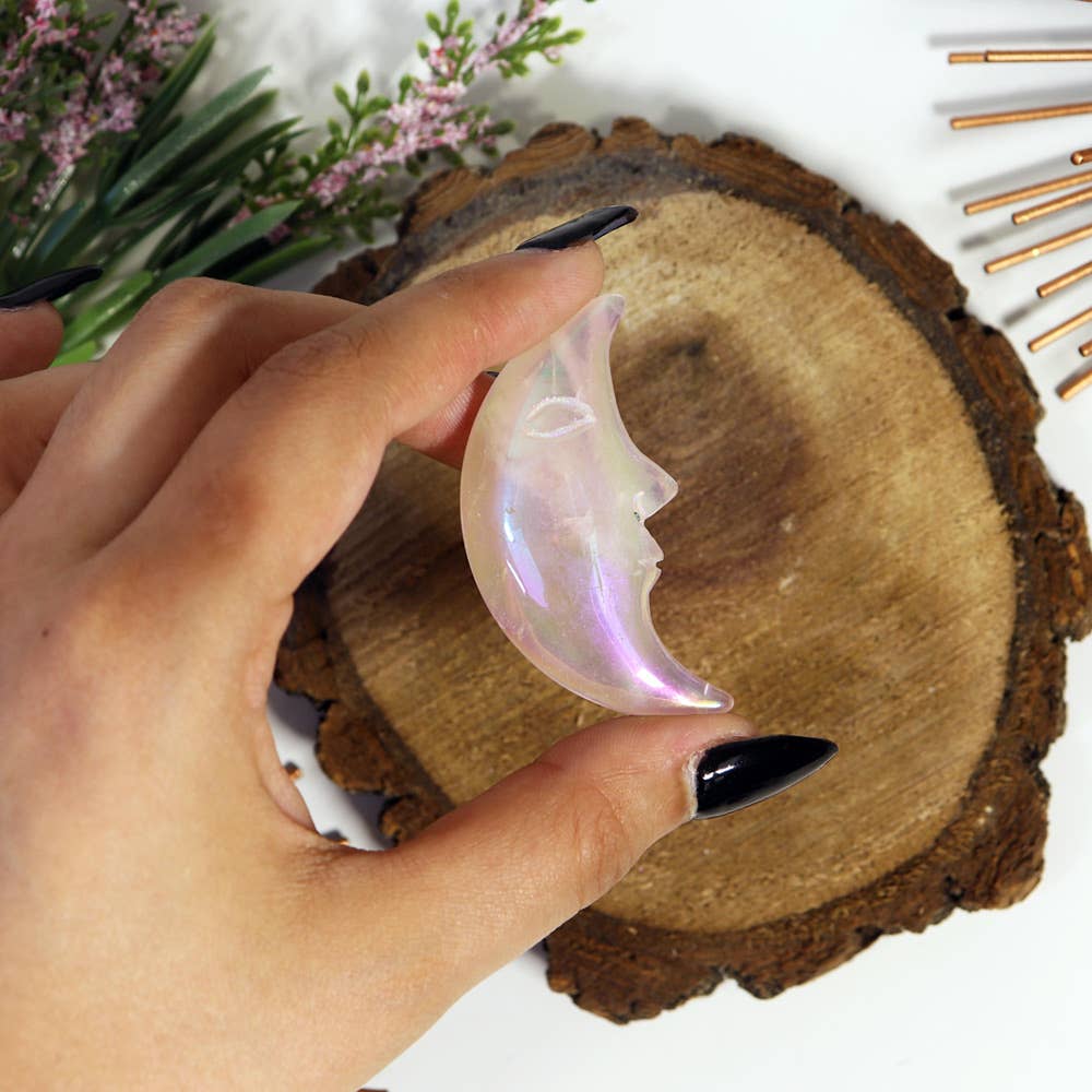 Angel Aura Rose Quartz Moon Face - Angel Aura Rose Quartz