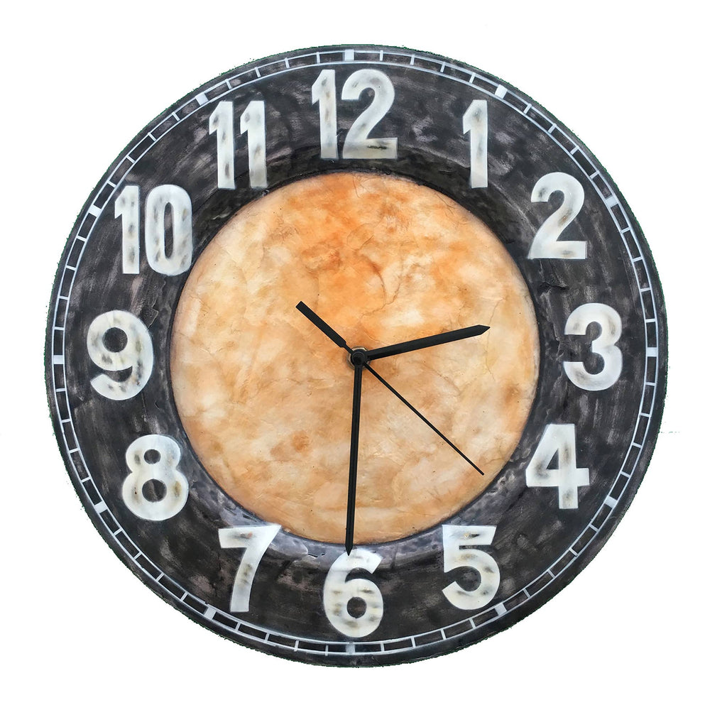 Clock Wall Decor With Black Rim, Compressed Capiz, Indoor