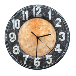 Clock Wall Decor With Black Rim, Compressed Capiz, Indoor