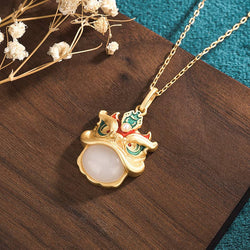 White Jade Lion Necklace