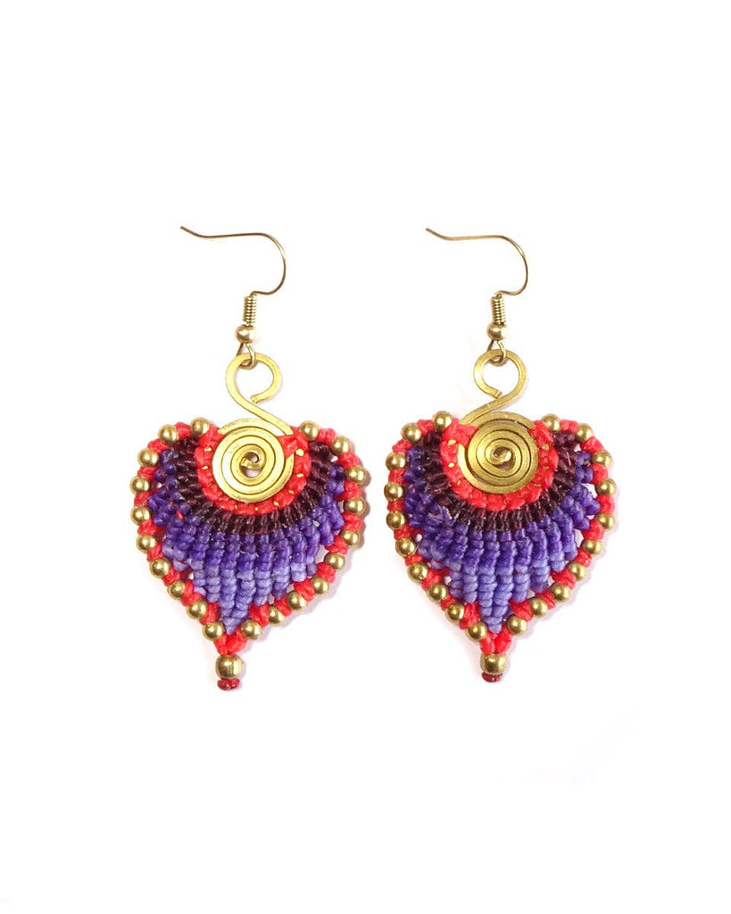 Macrame Leaf Earrings: Pink