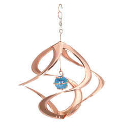 Copper Cosmix Garden Spinner w/ Blue Glass Planet - 11”
