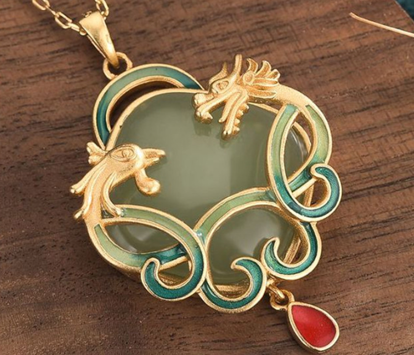 Dragon and Phoenix on Jade Necklace