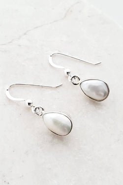 Sterling Silver Bezeled Teardrop Earring - Pearl