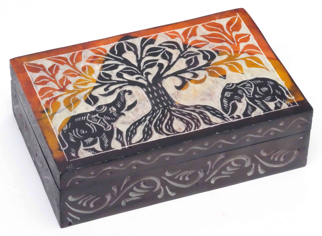 Tree of Life with Elephant stone box: Multicolor / Soapstone / 4x6