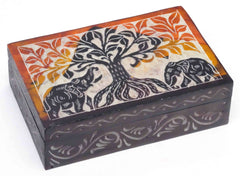 Tree of Life with Elephant stone box: Multicolor / Soapstone / 4x6