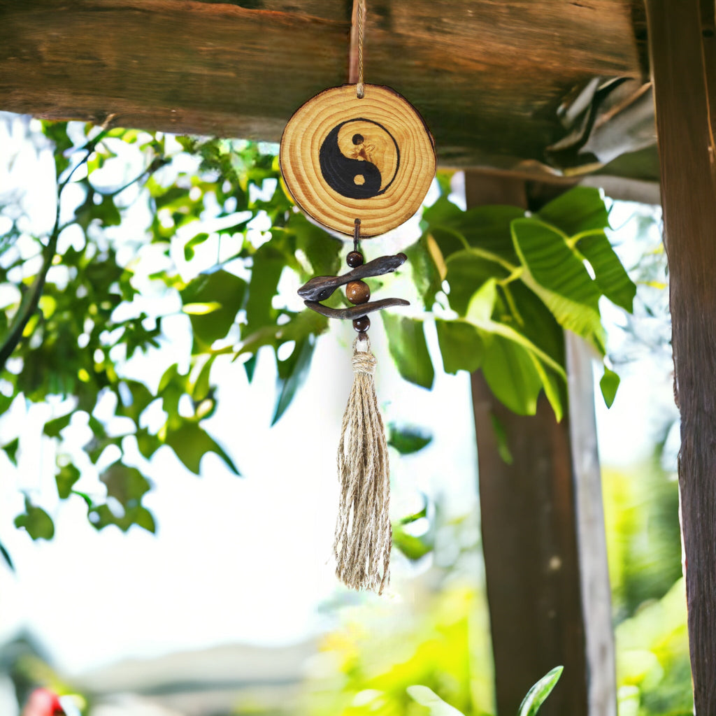 Hanging Yin Yang Pine Slice Ornament