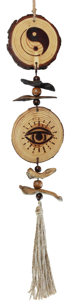 Hanging Yin Yang and Mod Eye Pine Slice Ornament