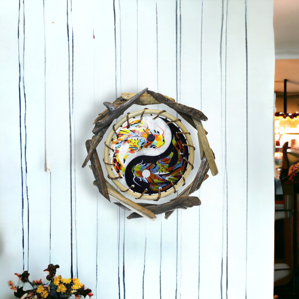 YIN-YANG FISH - Driftwood Rattan Capiz Laminated Wall Decor