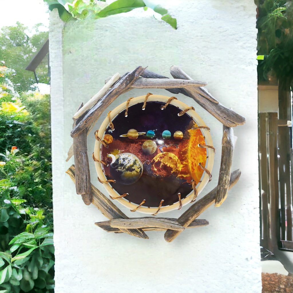 SOLAR SYSTEM - Driftwood Rattan Capiz Laminated Wall Decor