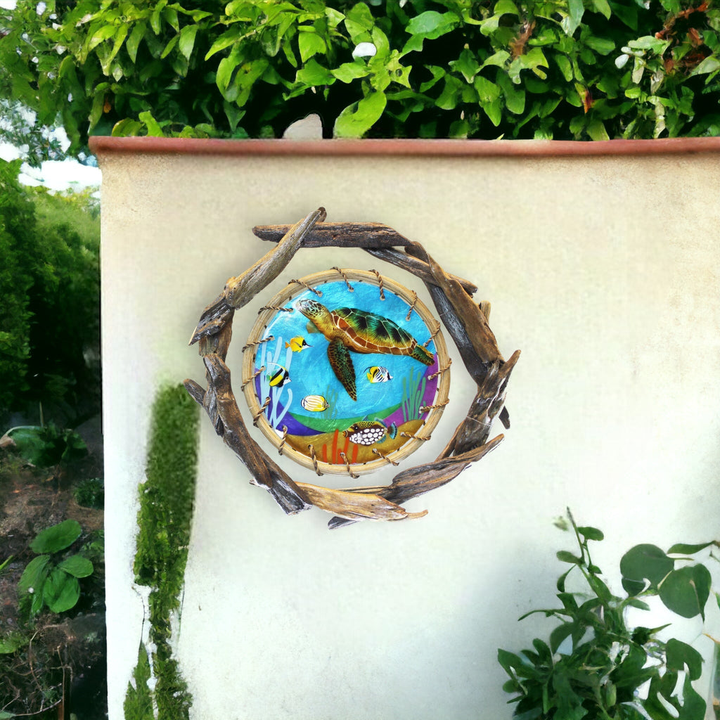 TURTLE - Driftwood Rattan Capiz Laminated Wall Decor