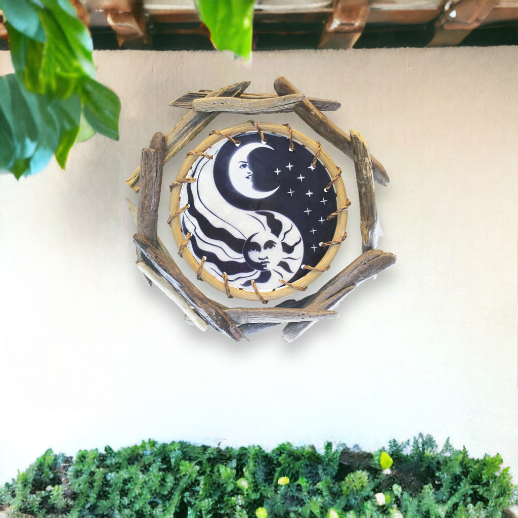 YIN-YANG SUN MOON - Driftwood Rattan Capiz Laminated Wall Decor