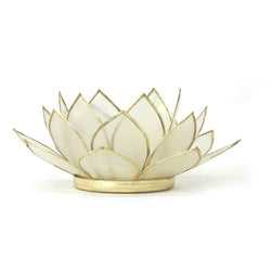 Capiz Lotus Tea Light Holder Climbinbing Vine, Pearl