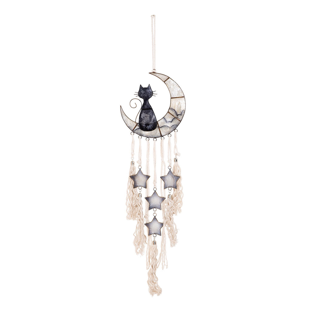 Macrame & Capiz Chime - Cat & White Moon