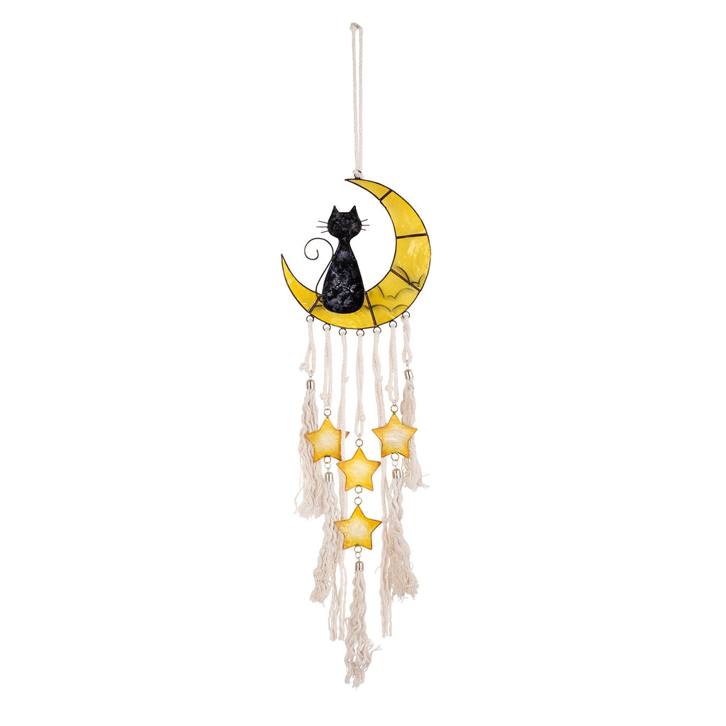 Macrame & Capiz Chime - Cat & Yellow Moon