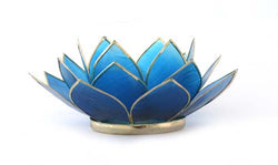Capiz Lotus Tea Light Holder With Single Stand Set (3 Leg Base), Sapphire