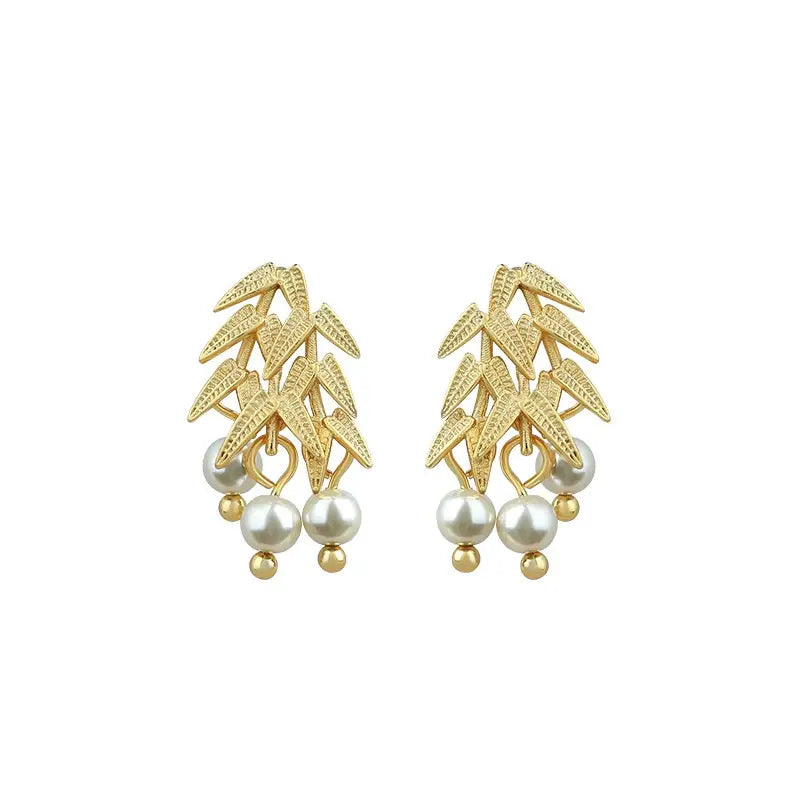 Gold Bamboos with Pearls Earrings