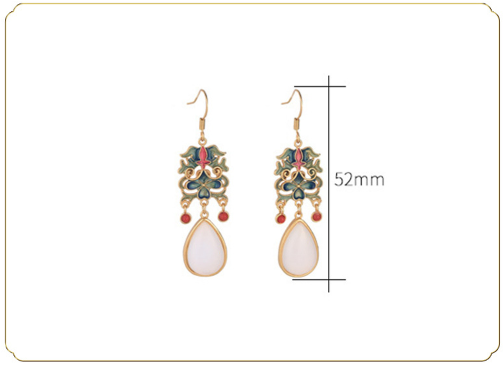 Cloisonne Crafted with White Jade Earrings