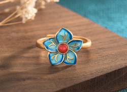 Enamel Flower Open Ring