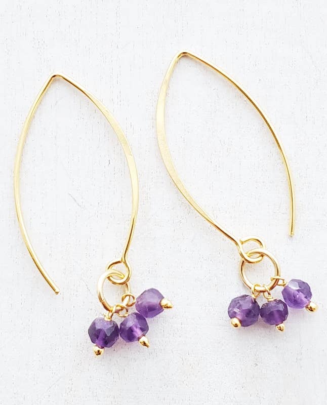 Vermeil Gold Marquis Cluster Earrings - Amethyst