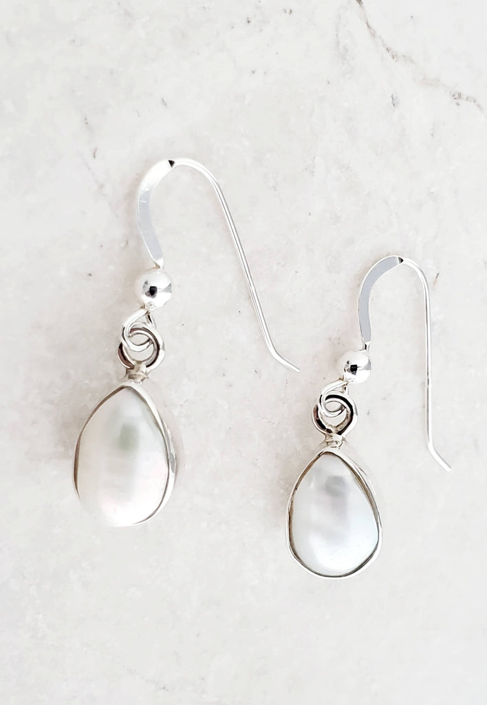 Sterling Silver Bezeled Teardrop Earring - Pearl