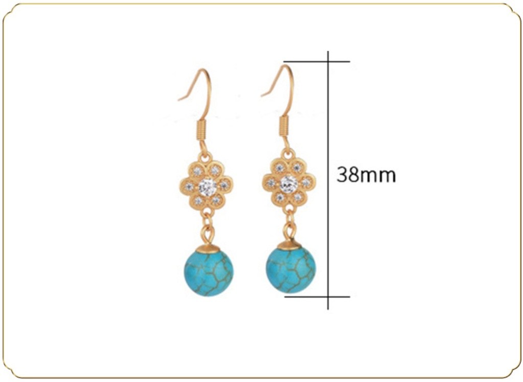 Turquoise with Crystal Flowers Earrings