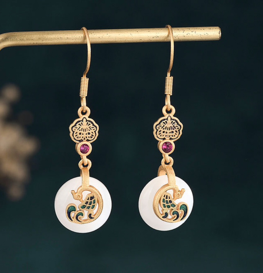 Lux Golden Phoenix Jade Earrings