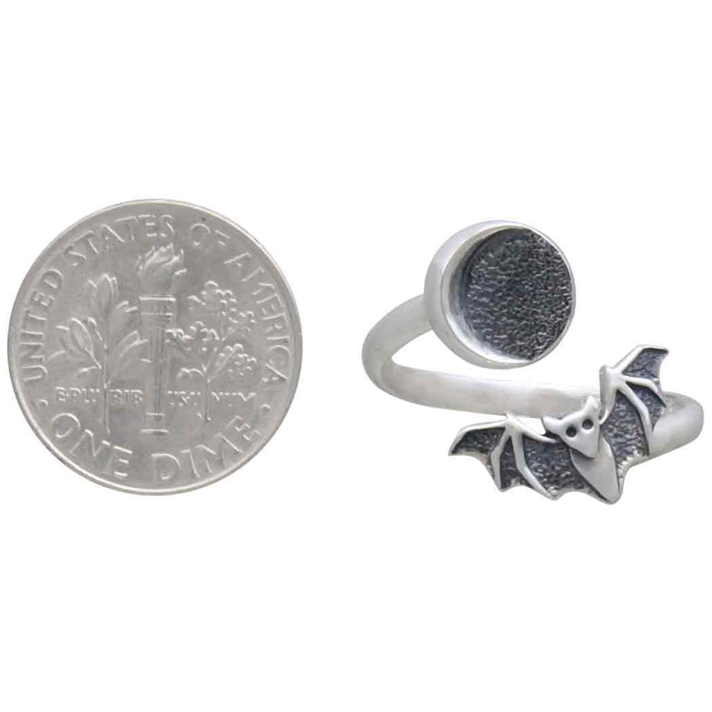 Sterling Silver or Bronze Adjustable Moon and Bat Ring: Bronze